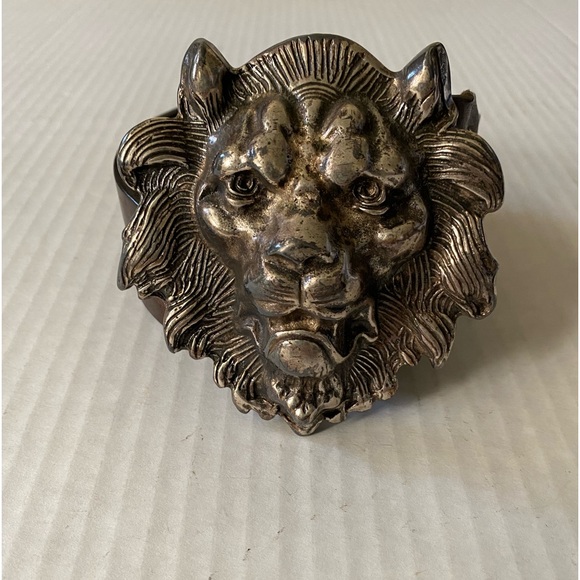 VINTAGE Silver Metal Lion's Head Belt Buckle with Belt Size 34 - Picture 14 of 16